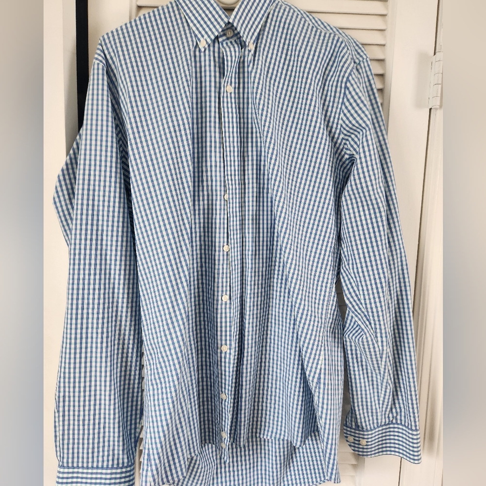 Buttoned Down Long Sleeve Blue Plaid Dress Shirt Mens XLT
